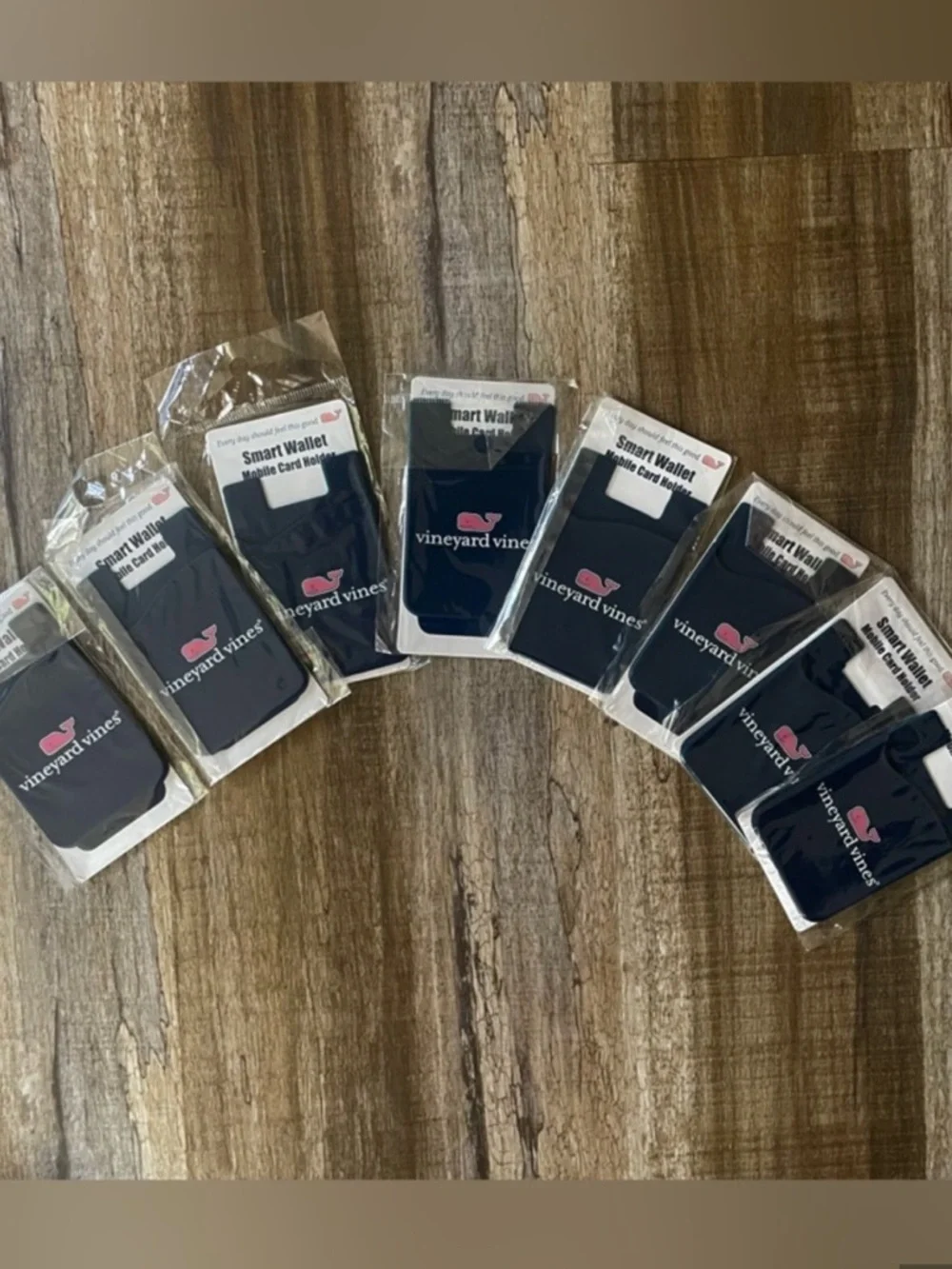 Vineyard Vines Navy Phone Stick-On Card Holder with Pink Whale Logo